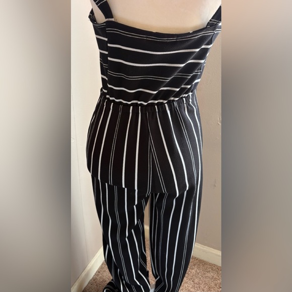 Derek Heart Black Jumpsuit with White Pinstripes and Gold Buttons - Picture 4 of 9